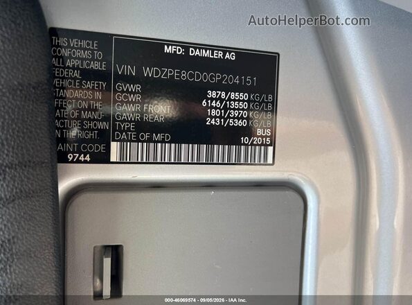 WDZPE8CD0GP204151 2016 MERCEDES-BENZ SPRINTER Silver Շարժիչի բաժամունքի տեսք