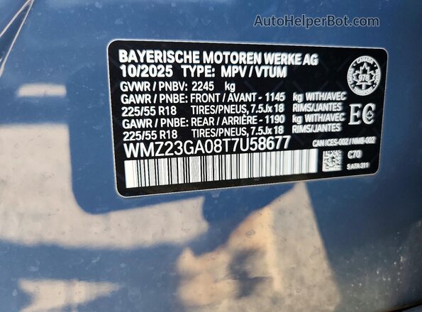 WMZ23GA08T7U58677 2026 MINI COUNTRYMAN Blue Widok naklejki z numerem VIN