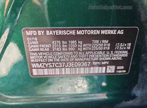 WMZYS7C37J3E09367 2018 MINI COOPER Green ძრავის განყოფილების ხედი