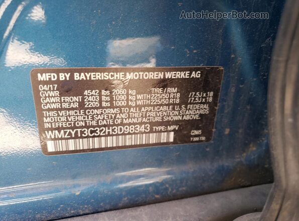 WMZYT3C32H3D98343 2017 MINI COOPER Blue Engine compartment view