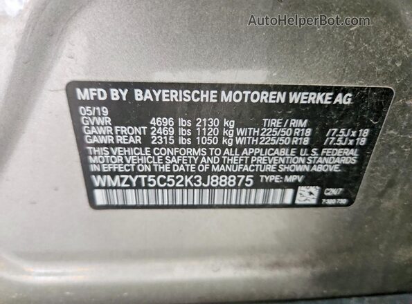 WMZYT5C52K3J88875 2019 MINI COOPER Gray Vista del compartimento del motor