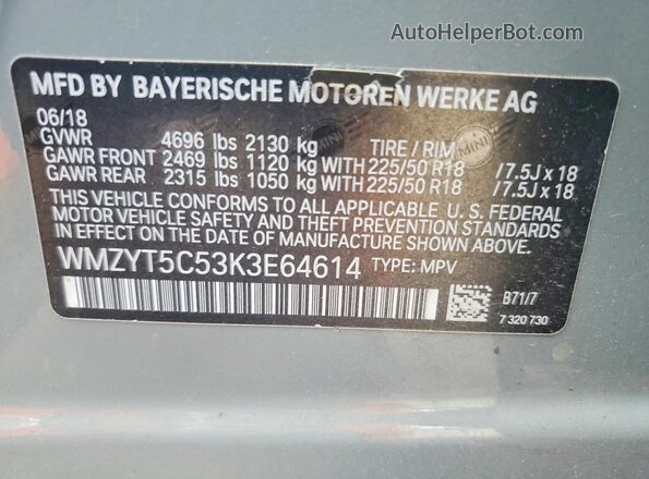 WMZYT5C53K3E64614 2019 MINI COOPER Серебряный Вид наклейки с VIN-кодом