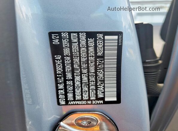 WP0AA2Y15MSA16721 2021 PORSCHE TAYCAN Gray Widok komory silnika