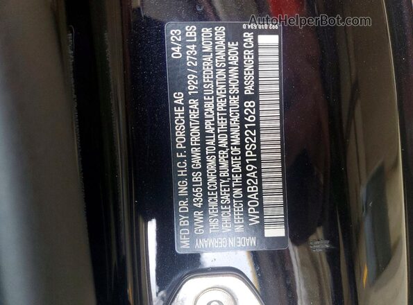 WP0AB2A91PS221628 2023 PORSCHE 911 Black Vista de la etiqueta del VIN