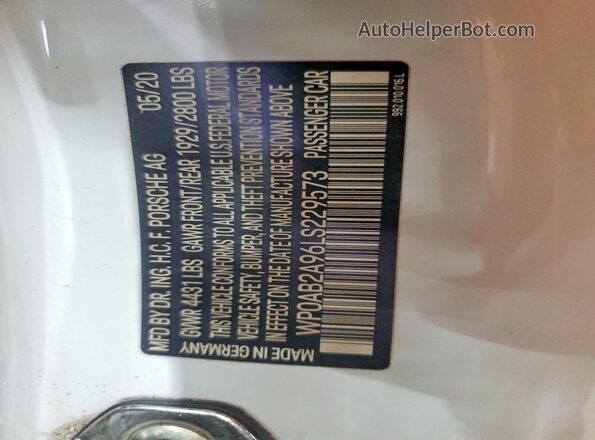 WP0AB2A96LS229573 2020 PORSCHE 911 White Widok komory silnika