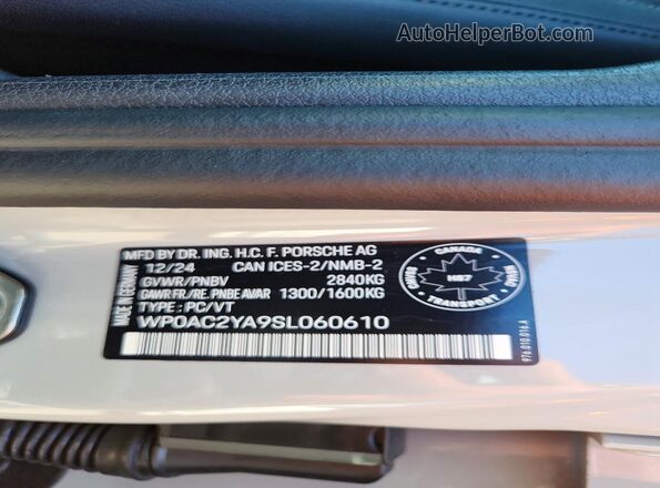 WP0AC2YA9SL060610 2025 PORSCHE PANAMERA Белый Вид наклейки с VIN-кодом