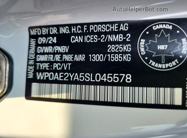 WP0AE2YA5SL045578 2025 PORSCHE PANAMERA Белый Вид подкапотного пространства