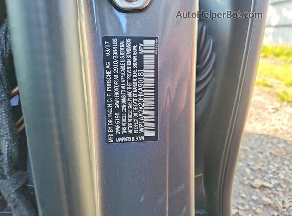 WP1AA2A20HKA90181 2017 PORSCHE CAYENNE Gray VIN կոդի պիտակի տեսք
