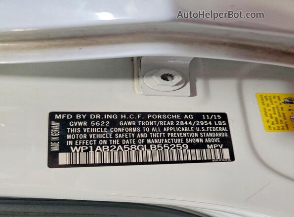 WP1AB2A58GLB55259 2016 PORSCHE MACAN White VIN կոդի պիտակի տեսք