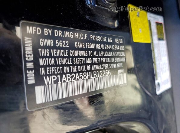 WP1AB2A58HLB12266 2017 PORSCHE MACAN Black VIN კოდის სტიკერის ხედი