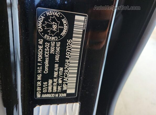 WP1AC2A26HLA97026 2017 PORSCHE CAYENNE Black Вид наклейки з VIN-кодом