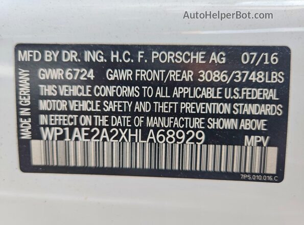 WP1AE2A2XHLA68929 2017 PORSCHE CAYENNE White VIN sticker view