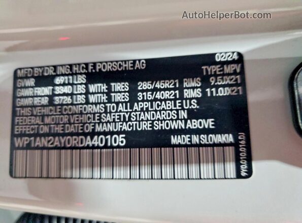WP1AN2AY0RDA40105 2024 PORSCHE CAYENNE White Vista del compartimento del motor