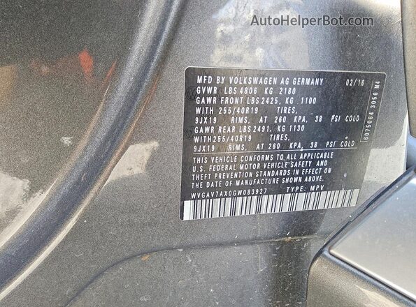 WVGAV7AX0GW083927 2016 VOLKSWAGEN TIGUAN Gray VIN sticker view