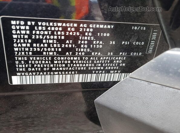 WVGAV7AX2GW554461 2016 VOLKSWAGEN TIGUAN Black Սալոնի 360 աստիճան տեսք