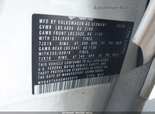 WVGAV7AX6GW558979 2016 VOLKSWAGEN TIGUAN Белый Вид подкапотного пространства