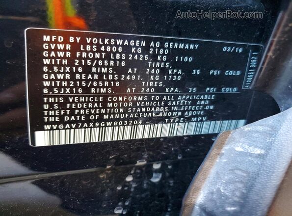 WVGAV7AX9GW603204 2016 VOLKSWAGEN TIGUAN Black Սալոնի 360 աստիճան տեսք