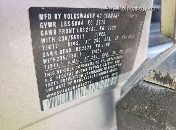 WVGSV7AX0HK012319 2017 VOLKSWAGEN TIGUAN Серебряный Вид наклейки с VIN-кодом