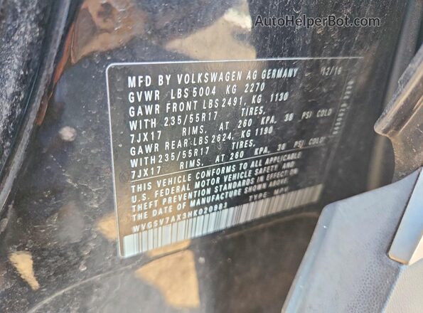 WVGSV7AX3HK020981 2017 VOLKSWAGEN TIGUAN Black Շարժիչի բաժամունքի տեսք
