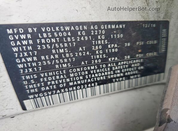 WVGSV7AX5HK022442 2017 VOLKSWAGEN TIGUAN Белый Вид подкапотного пространства