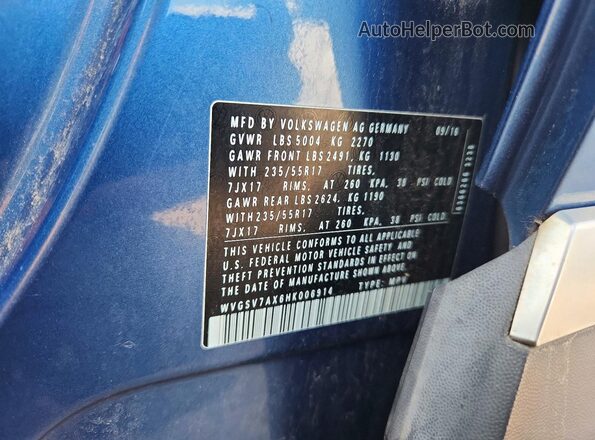 WVGSV7AX6HK006914 2017 VOLKSWAGEN TIGUAN Blue Вид наклейки з VIN-кодом