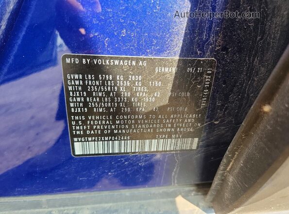 WVGTMPE2XMP042446 2021 VOLKSWAGEN ID.4 Синий Вид наклейки с VIN-кодом