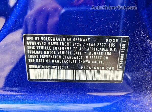 WVWJF7CD2TW223717 2026 VOLKSWAGEN GOLF Blue Widok komory silnika