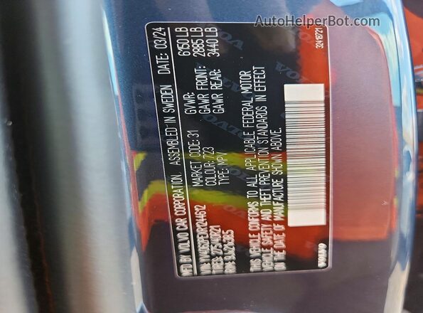 YV4062PEXR1244612 2024 VOLVO XC90 Blue Vista de la etiqueta del VIN