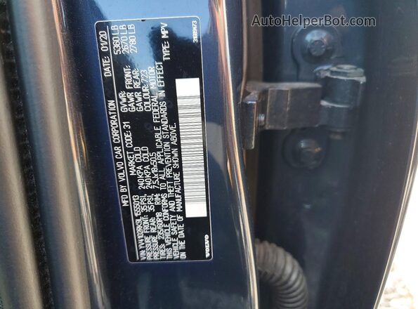 YV4102RK9L1555013 2020 VOLVO XC60 Blue VIN კოდის სტიკერის ხედი