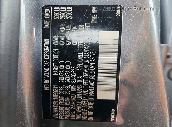 YV4102RL1M1696541 2021 VOLVO XC60 Gray Vista interior de 360 grados