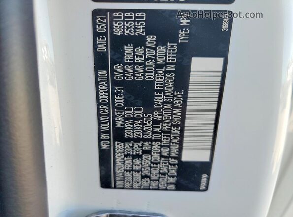 YV4162UM1M2616857 2021 VOLVO XC40 White 360 interior view