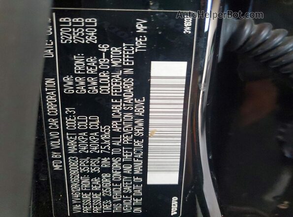 YV4612RK6G2800823 2016 VOLVO XC60 Black VIN կոդի պիտակի տեսք