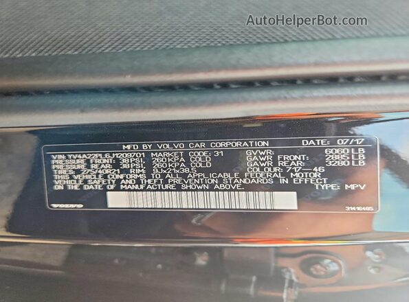 YV4A22PL6J1209701 2018 VOLVO XC90 Black Vista interior de 360 grados