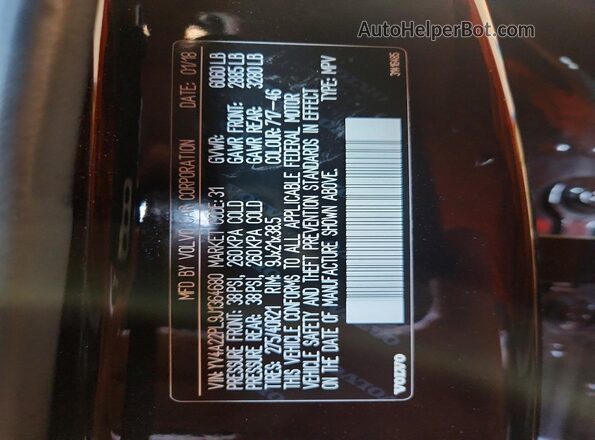 YV4A22PL9J1364680 2018 VOLVO XC90 Black Вид наклейки з VIN-кодом