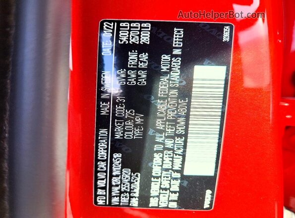 YV4L12RL1N1024518 2022 VOLVO XC60 Red Vista interior de 360 grados