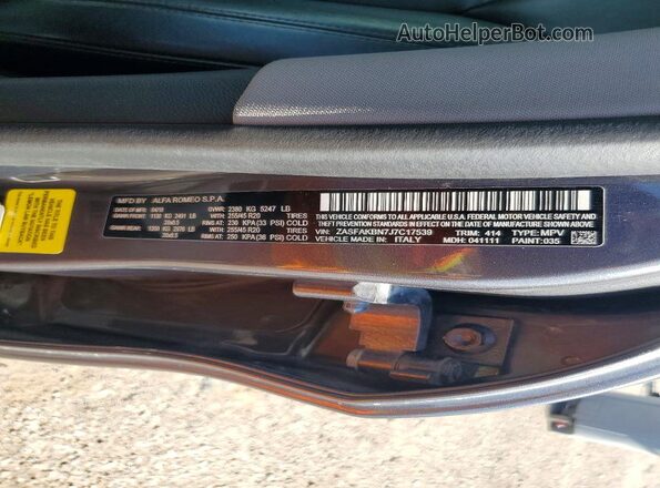 ZASFAKBN7J7C17539 2018 ALFA ROMEO STELVIO Charcoal VIN კოდის სტიკერის ხედი