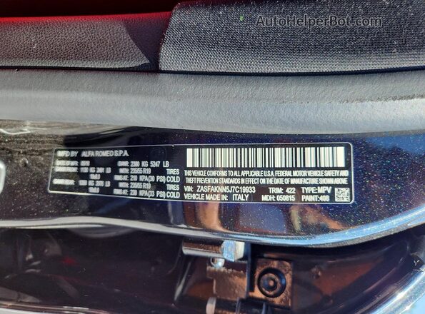 ZASFAKNN5J7C19933 2018 ALFA ROMEO STELVIO Black VIN sticker view