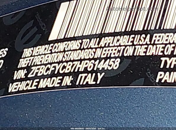 ZFBCFYCB7HP614458 2017 FIAT 500X Синий Вид подкапотного пространства