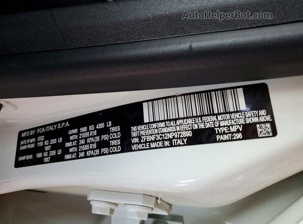 ZFBNF3C12NP972890 2022 FIAT 500X White Vista del compartimento del motor