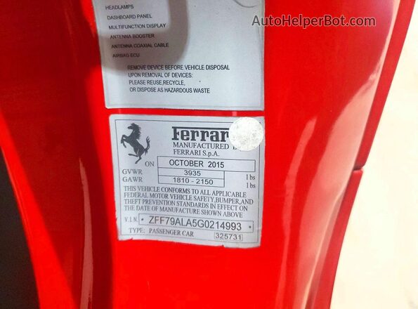 ZFF79ALA5G0214993 2016 FERRARI 488 Красный Вид подкапотного пространства