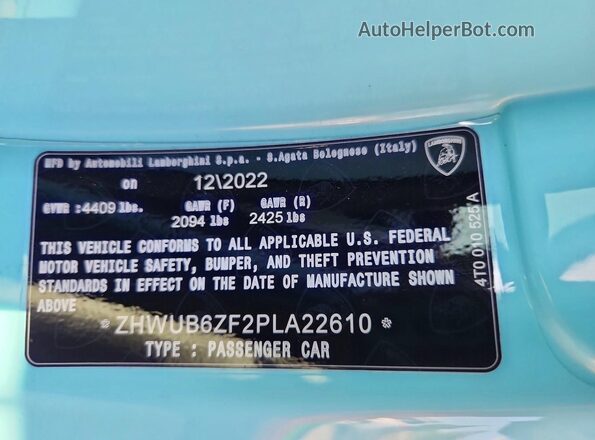 ZHWUB6ZF2PLA22610 2023 LAMBORGHINI HURACAN Бирюзовый Вид подкапотного пространства