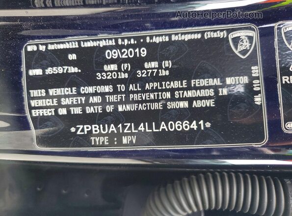 ZPBUA1ZL4LLA06641 2020 LAMBORGHINI URUS Черный Вид наклейки с VIN-кодом