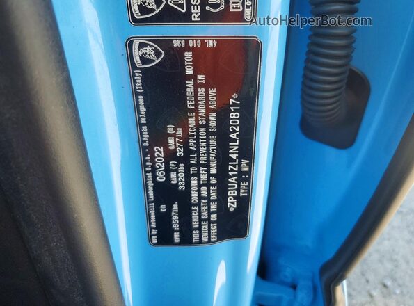 ZPBUA1ZL4NLA20817 2022 LAMBORGHINI URUS Blue VIN კოდის სტიკერის ხედი