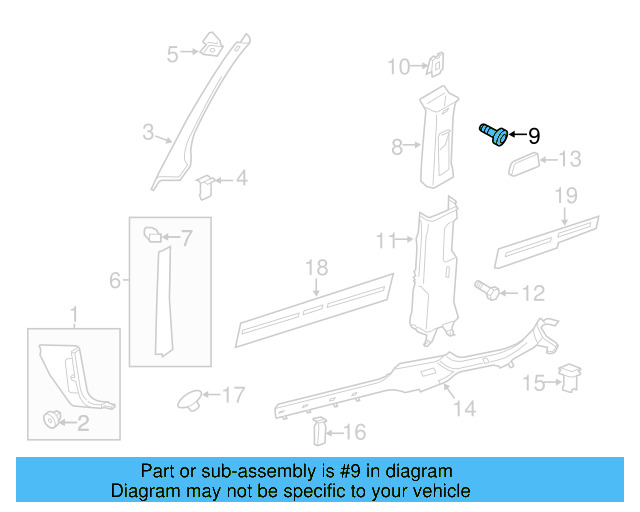 Upper Center Pillar Trim Screw N-105-995-01 - View 6
