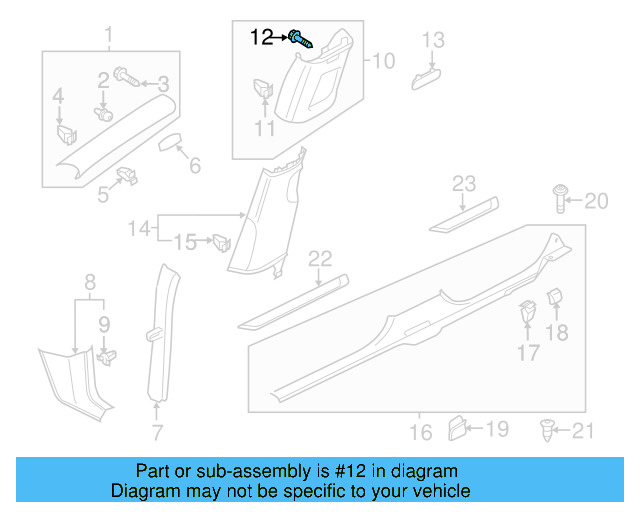Upper Center Pillar Trim Screw N-107-529-01 - View 2