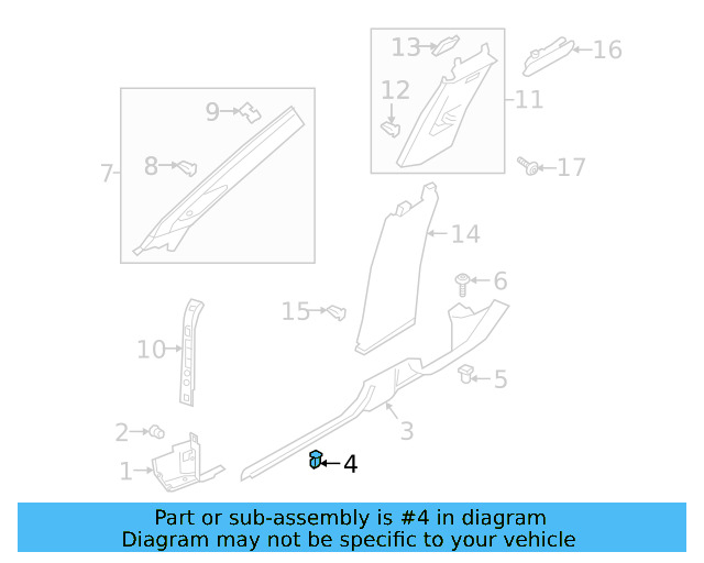 Lower Center Pillar Trim Clamp 1J0-863-265-A