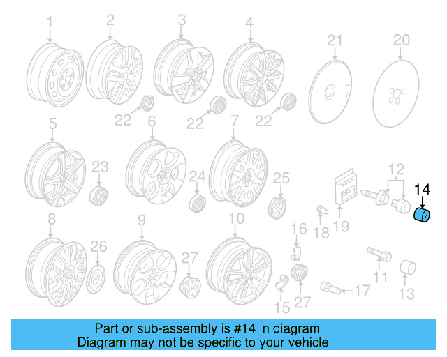 Wheel Bolt Cap 1K0-601-173-A-9B9 - View 43