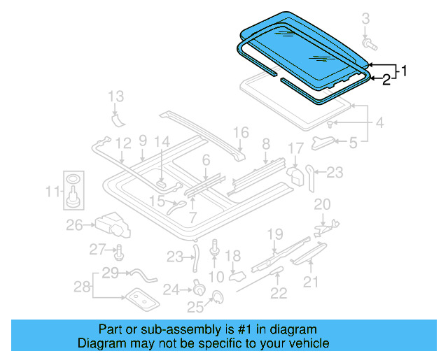 Sunroof Glass 1C0-877-071-B - View 2