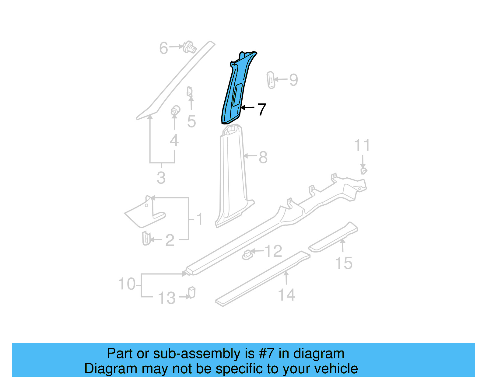 Upper Center Pillar Trim 1J5-867-244-H-2XP - View 2