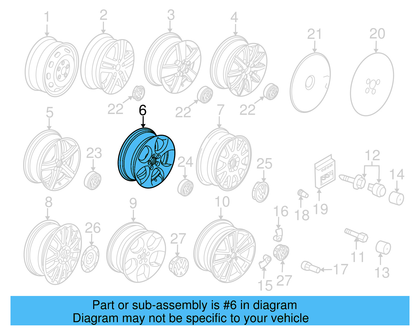 Wheel, Alloy 1K0-601-025-BB-8Z8 - View 16